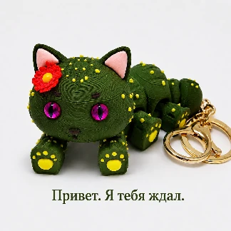 Котокактус оливковый с красным цветком и золотым карабином